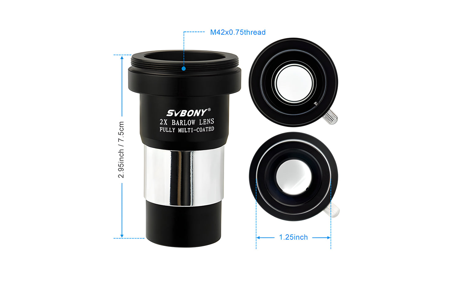 Lentille Barlow 2x pour Télescope 1.25" (31.7 mm) HD Multicouche - Svbony