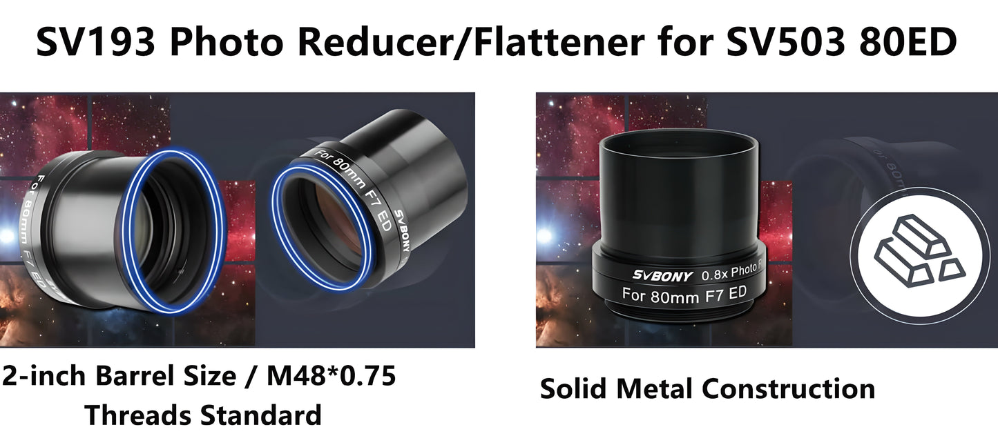Réducteur de Focale 0,8x 2 Pouces pour Télescope 80ED/102ED - SVBONY