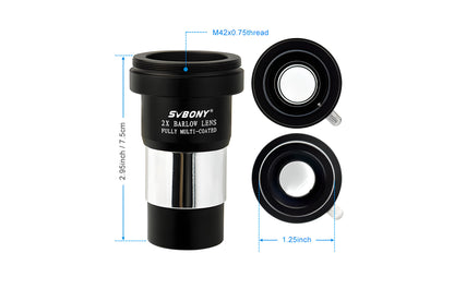 Lentille Barlow 2x pour Télescope 1.25" (31.7 mm) HD Multicouche - Svbony
