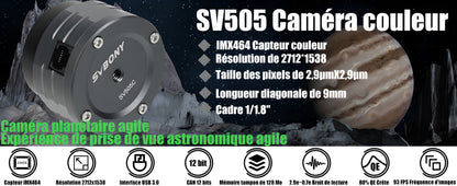 Caméra Planétaire Couleur SV505C IMX464 Sensible à l’IR pour l'Astronomie - SVBONY