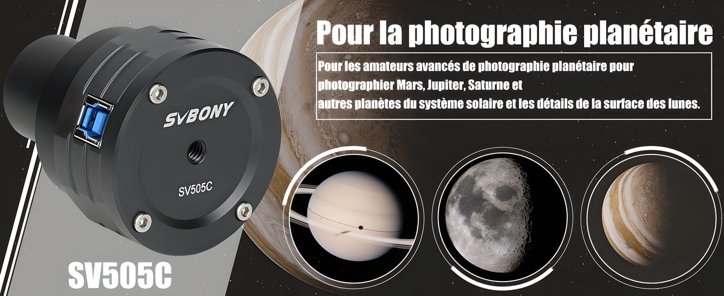 Caméra Planétaire Couleur SV505C IMX464 Sensible à l’IR pour l'Astronomie - SVBONY