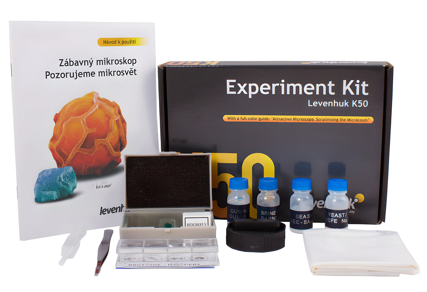 Kit d’expériences pour microscope avec guide et accessoires Levenhuk