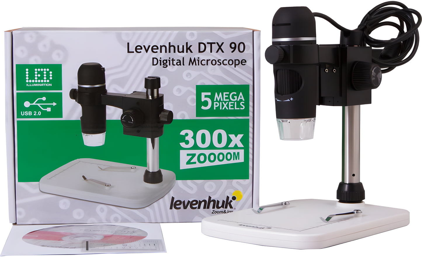 Microscope Numérique USB 5 Mpx 10–300x avec Trépied et Logiciel de Mesure - Levenhuk