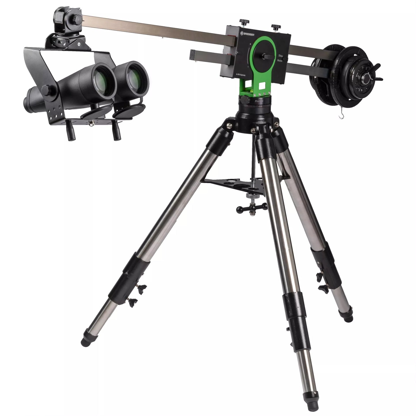 Monture binoculaire Slider avec trépied en acier inoxydable pour l’observation du paysage et du ciel - BRESSER