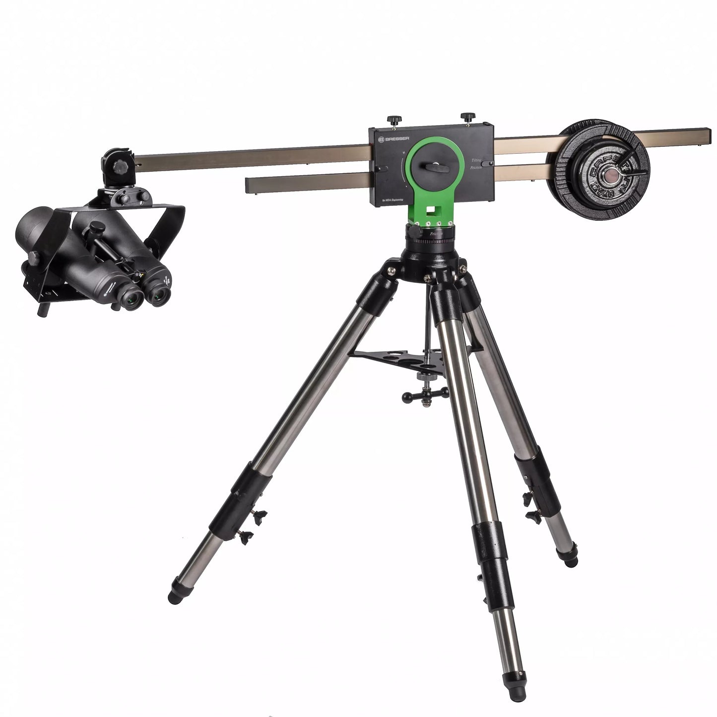 Monture binoculaire Slider avec trépied en acier inoxydable pour l’observation du paysage et du ciel - BRESSER