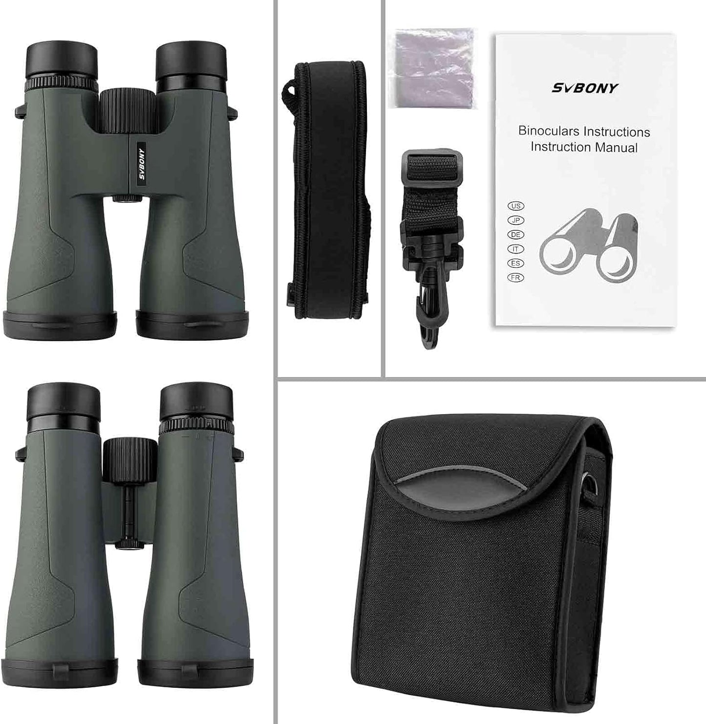Jumelles 12x50 Étanches IPX7 Prisme BAK-4 - Vert Armée - Svbony