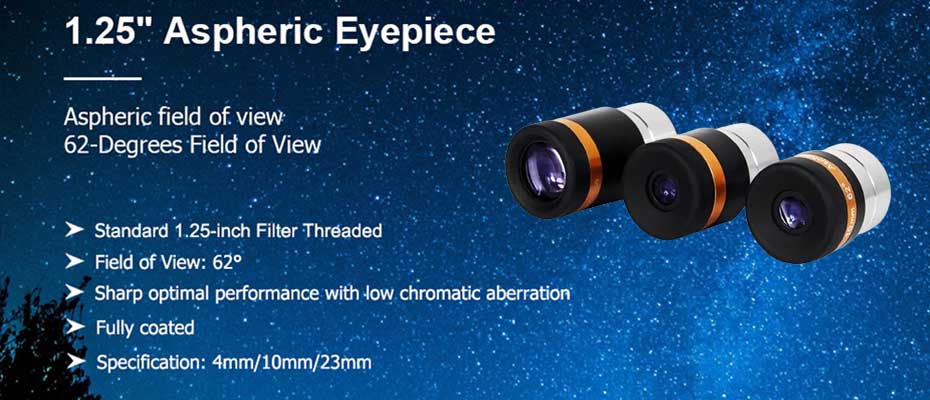 Oculaire Asphérique SVBONY 62° 4/10/23 mm HD avec Traitement Intégral pour Télescopes 1,25''