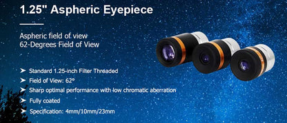 Oculaire Asphérique SVBONY 62° 4/10/23 mm HD avec Traitement Intégral pour Télescopes 1,25''