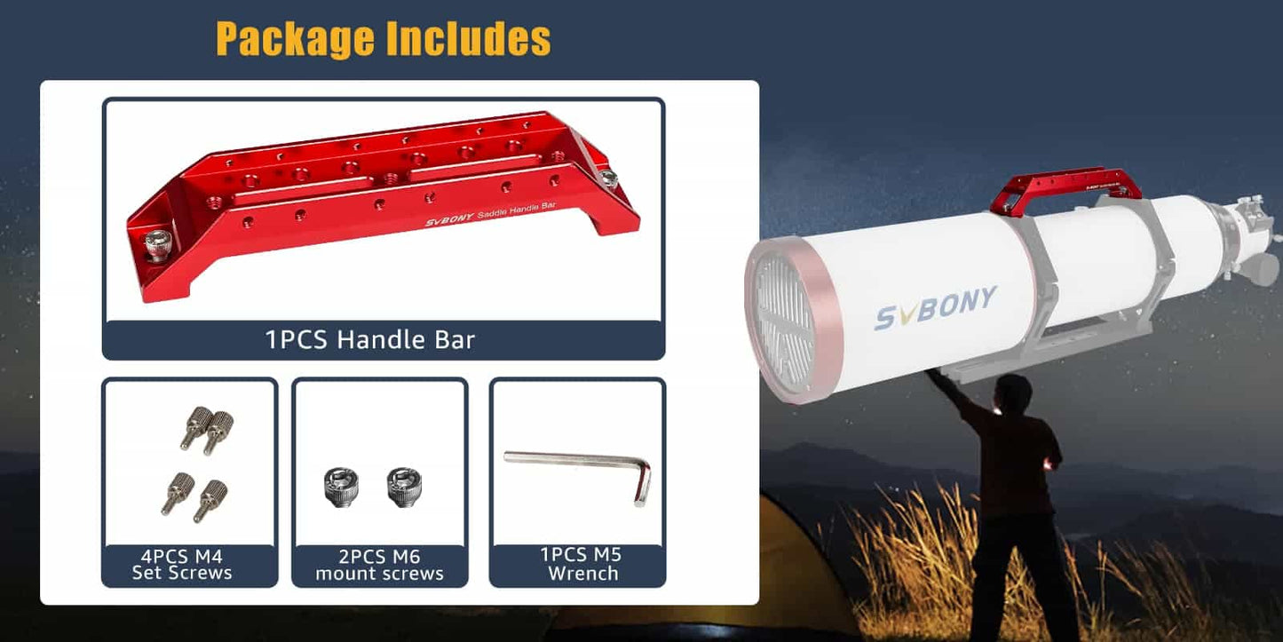 Poignée de Transport Télescope Aluminium Anodisé Rouge 203mm | SVBONY