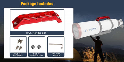 Poignée de Transport Télescope Aluminium Anodisé Rouge 203mm | SVBONY