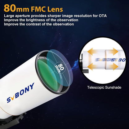 Lunette Réfracteur ED 80mm f/7 SV503 pour Observation et Astrophotographie - SVBONY