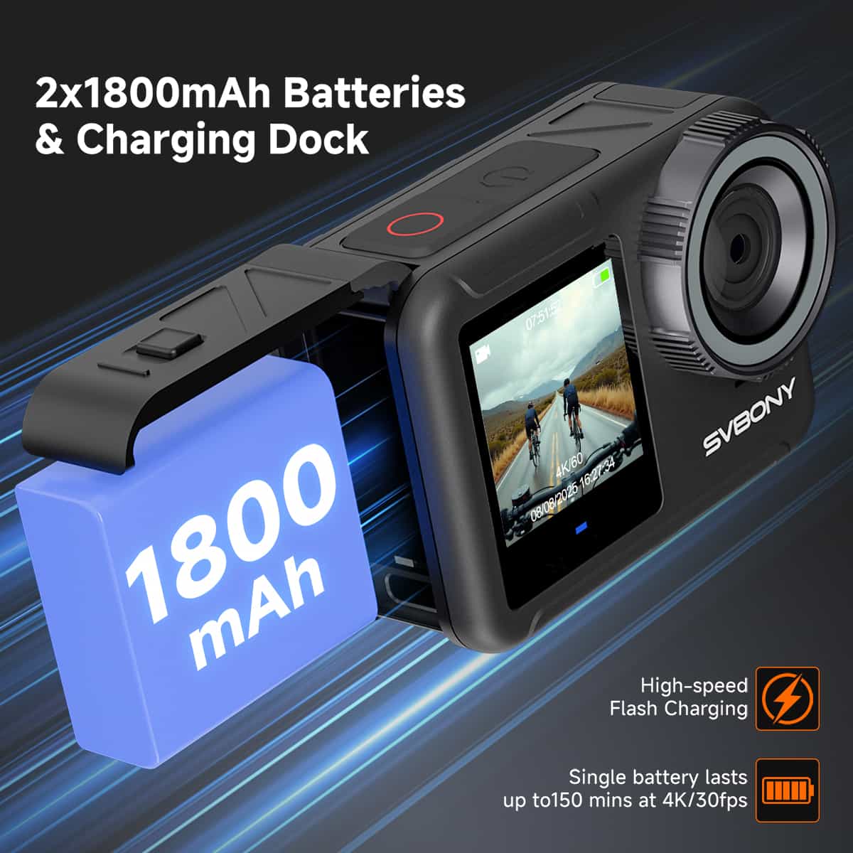 SVGO3 4K Action Camera Impermeabile con Rilascio Magnetico Rapido, Riprese in Bassa Luce, per Surf, Immersioni e Avventure