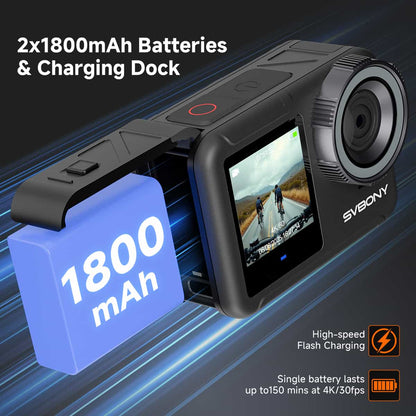 SVGO3 4K Action Camera Impermeabile con Rilascio Magnetico Rapido, Riprese in Bassa Luce, per Surf, Immersioni e Avventure