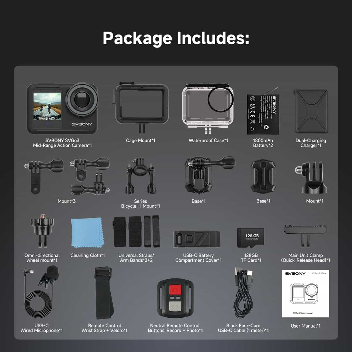 SVGO3 4K Action Camera Impermeabile con Rilascio Magnetico Rapido, Riprese in Bassa Luce, per Surf, Immersioni e Avventure