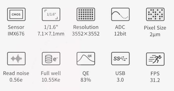 Caméra couleur ZWO ASI676MC pour l'astronomie - haute sensibilité et résolution 12,6 MP - ZWO