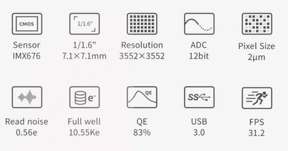 Caméra couleur ZWO ASI676MC pour l'astronomie - haute sensibilité et résolution 12,6 MP - ZWO