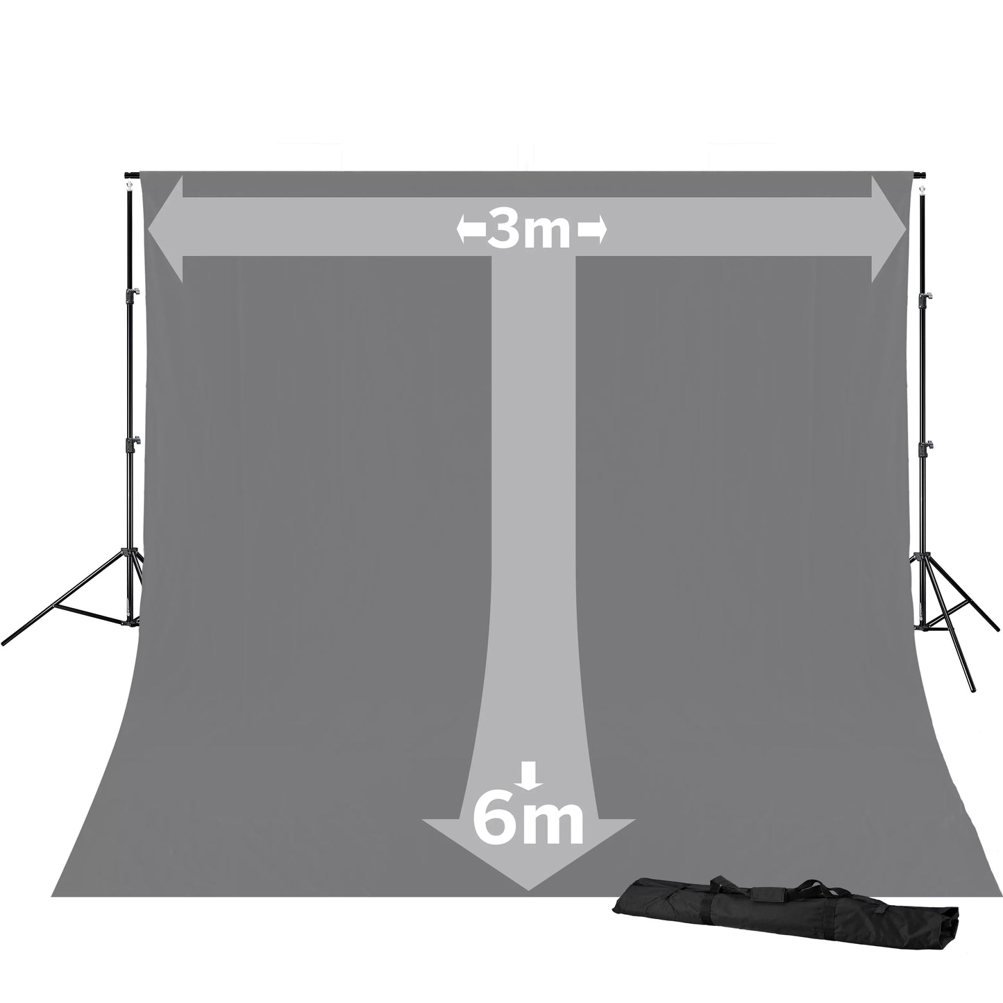 Kit support de fond studio avec toile coton grise 3 x 6 m Bresser BR-D23