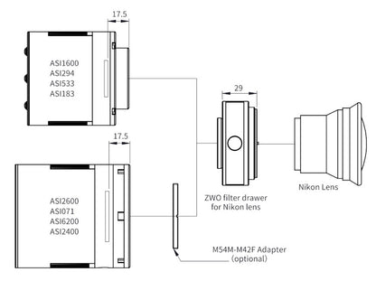 Tiroir à Filtre et Porte-Filtre ZWO pour Objectif Nikon - ZWO