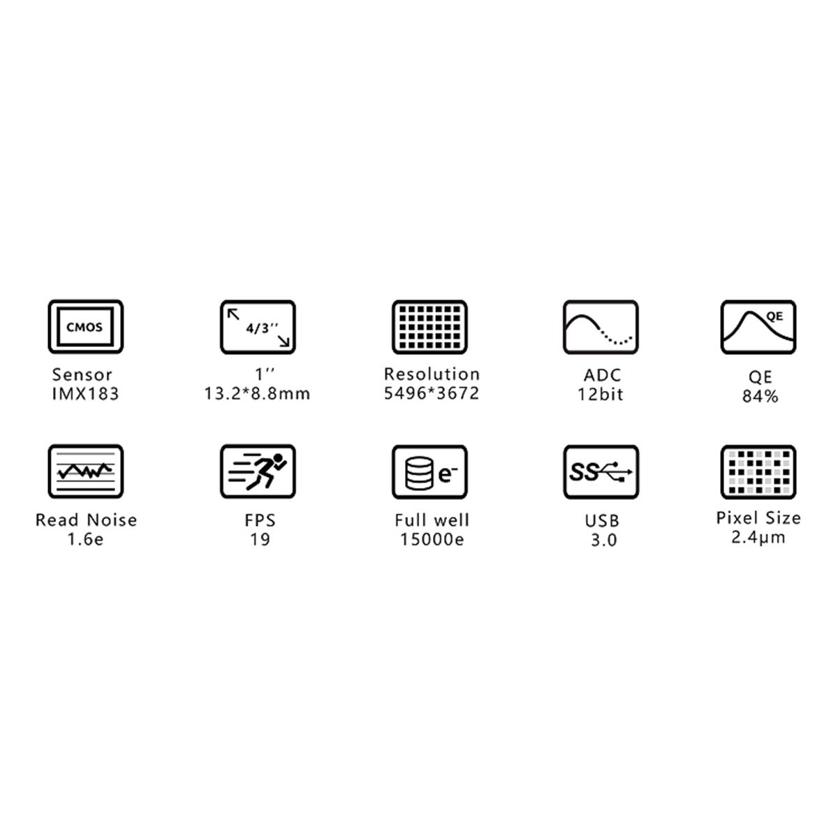 Caméra Couleur ZWO ASI183MC 20Mpx CMOS 1" pour imagerie solaire et lunaire - ZWO