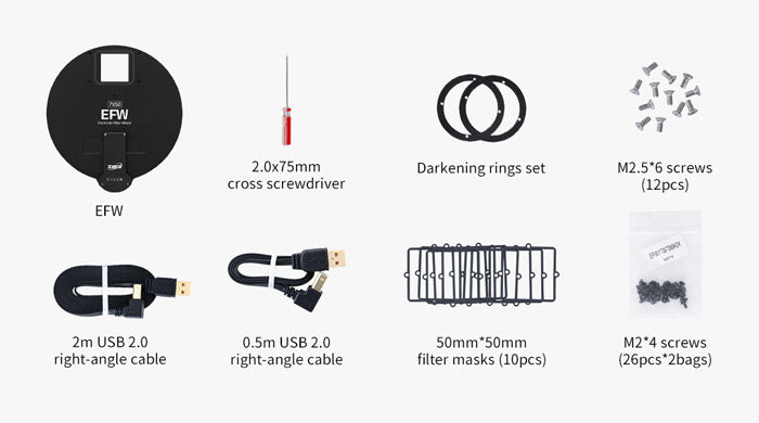 Roue à filtres EFW ZWO 7 positions 7x50mm carrés - ZWO