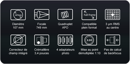 Lunette APO Quadruplet FF107 pour l'astronomie - ZWO