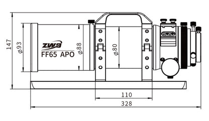 Lunette ZWO FF65 APO quintuplet pour l’imagerie du ciel profond - 65 mm F/6,4, 416 mm, cercle image 44 mm - pour l’astronomie - ZWO