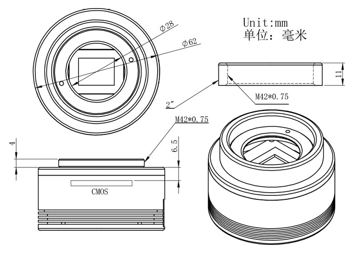 Caméra Monochrome ZWO ASI183MM 20MP CMOS pour l'astronomie - Zhen Wang Optical