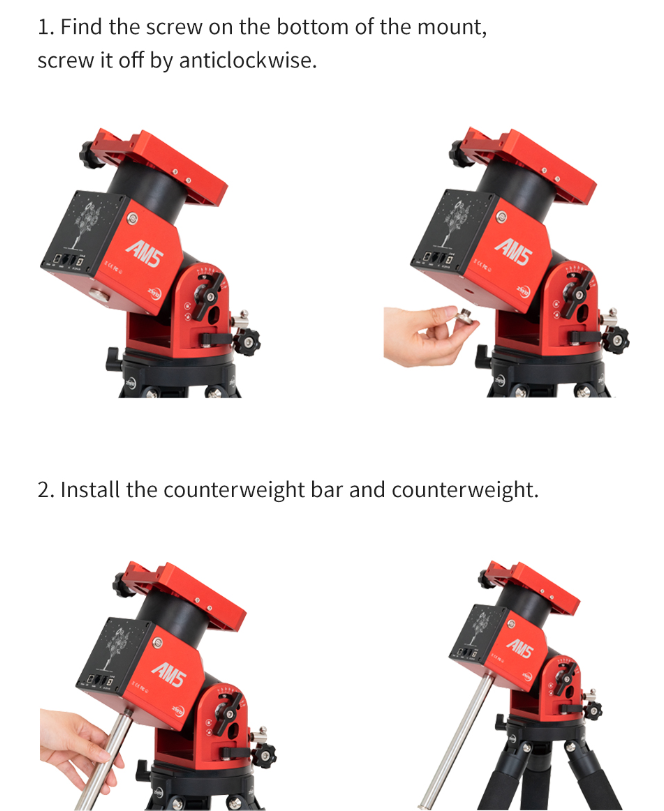 Barre de Contrepoids 23 cm pour Monture AM5 ZWOSi - ZWO