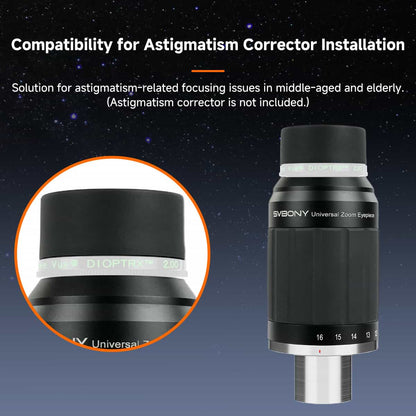 Oculaire Zoom SV245 8-16mm FOV 63° Parfocal & ClickStop pour l'astronomie - SVBONY