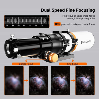 Telescopio ED 70mm f/6.78 Quadruplet con Campo Piatto Integrato per l'Astrofotografia - SVBONY