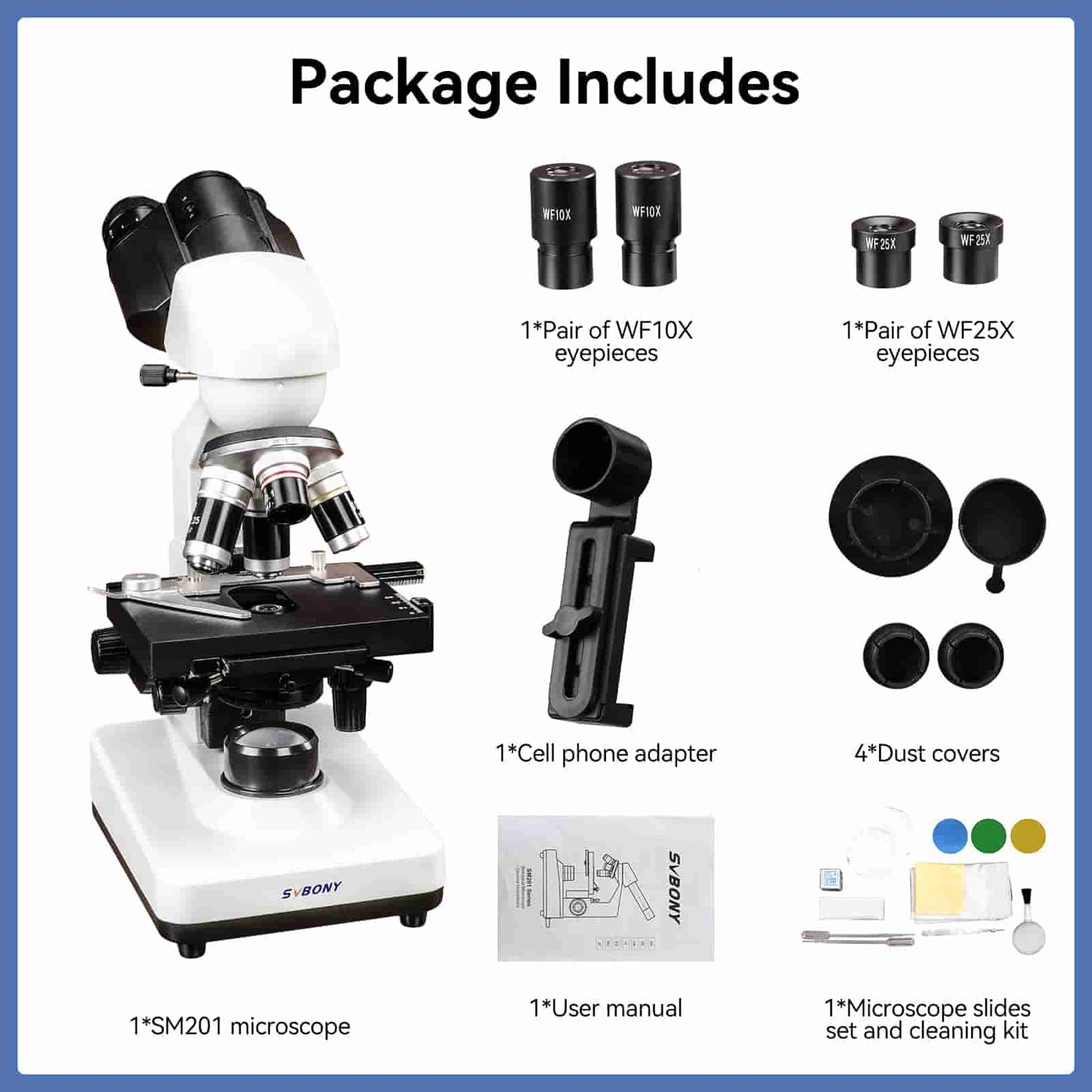 Microscope Binoculaire Composé SM201 40x-2500x avec Adaptateur Smartphone - SVBONY