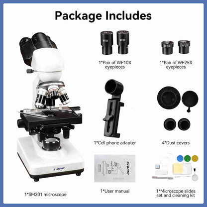 Microscope Binoculaire Composé SM201 40x-2500x avec Adaptateur Smartphone - SVBONY
