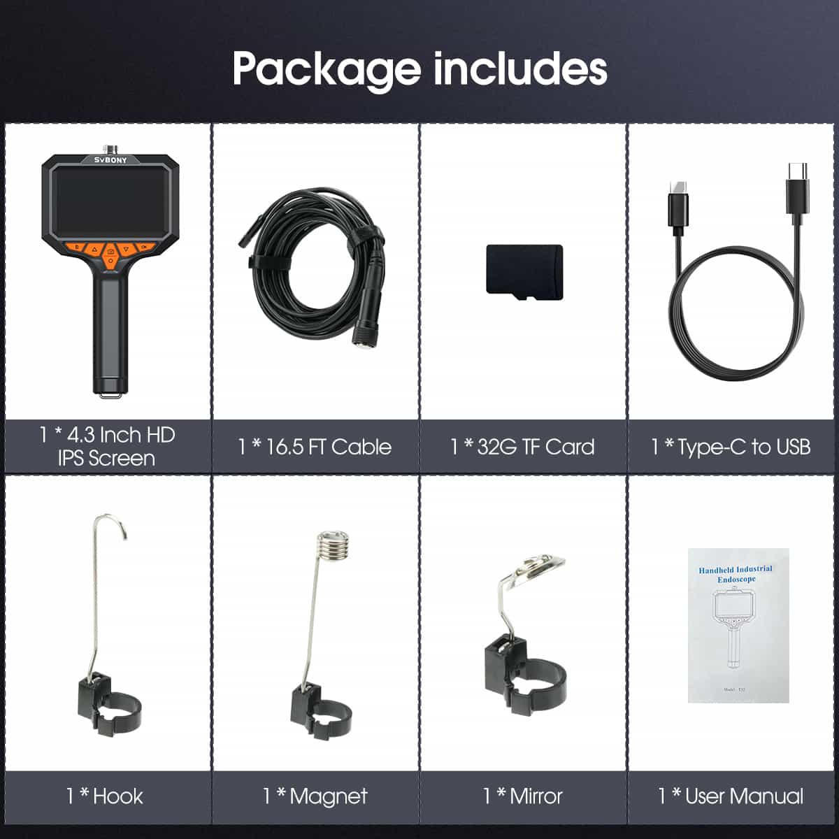 Caméra Endoscope Industrielle 2MP avec Écran 4.3" et Câble 5m - Svbony
