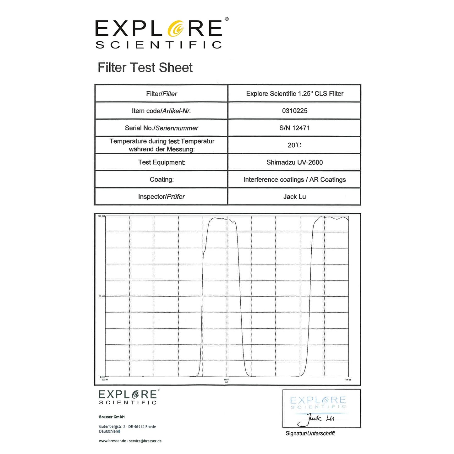 Filtre CLS pour nébuleuse 31,75 mm (1,25’’) - Explore Scientific